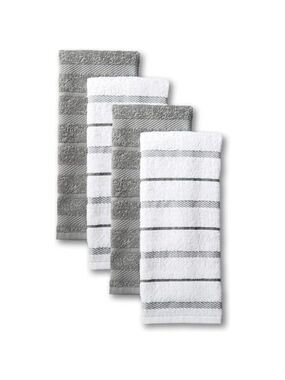 Cotton Kitchen Towels 4 Pack Grey White Absorbent Dish Drying Hand Towels Set